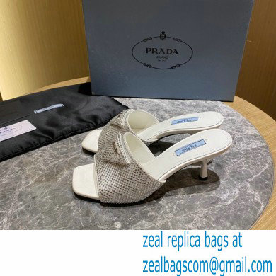 Prada Heel 6cm Satin Slides Sandals with Crystals 07 2022