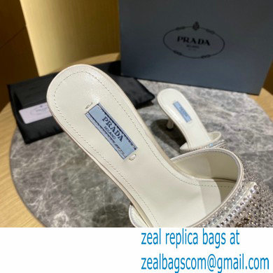 Prada Heel 6cm Satin Slides Sandals with Crystals 07 2022 - Click Image to Close