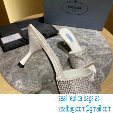 Prada Heel 6cm Satin Slides Sandals with Crystals 07 2022