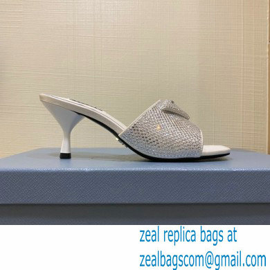 Prada Heel 6cm Satin Slides Sandals with Crystals 07 2022