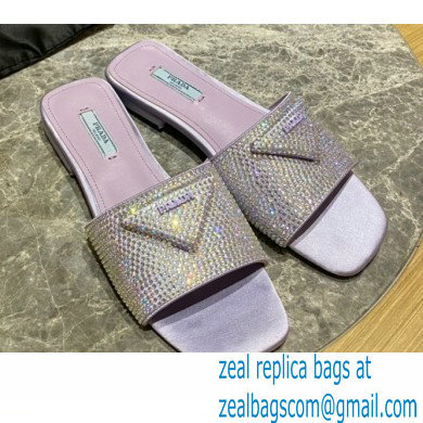 Prada Satin Flat Slides Sandals with Crystals 01 2022