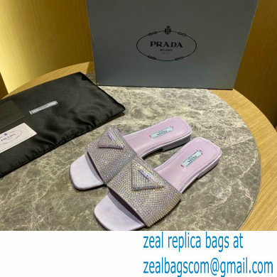 Prada Satin Flat Slides Sandals with Crystals 01 2022 - Click Image to Close