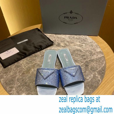 Prada Satin Flat Slides Sandals with Crystals 02 2022 - Click Image to Close