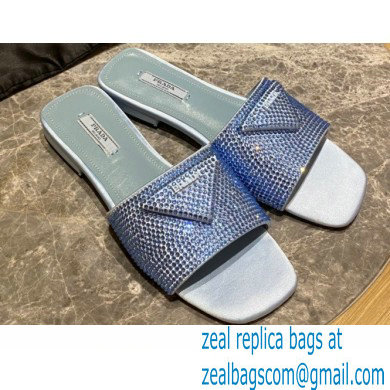 Prada Satin Flat Slides Sandals with Crystals 02 2022 - Click Image to Close