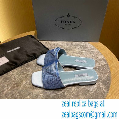 Prada Satin Flat Slides Sandals with Crystals 02 2022 - Click Image to Close