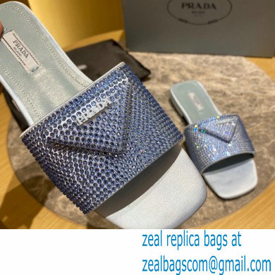 Prada Satin Flat Slides Sandals with Crystals 02 2022 - Click Image to Close