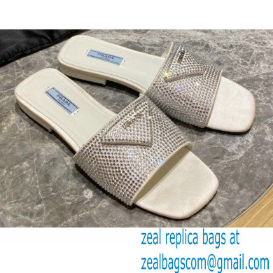 Prada Satin Flat Slides Sandals with Crystals 07 2022 - Click Image to Close