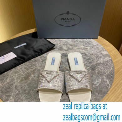 Prada Satin Flat Slides Sandals with Crystals 07 2022