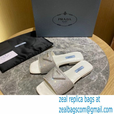 Prada Satin Flat Slides Sandals with Crystals 07 2022