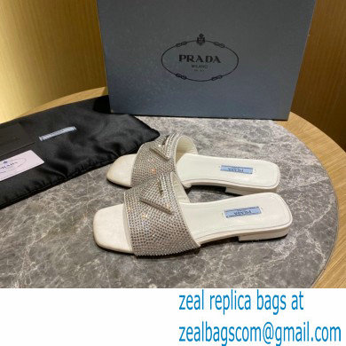 Prada Satin Flat Slides Sandals with Crystals 07 2022