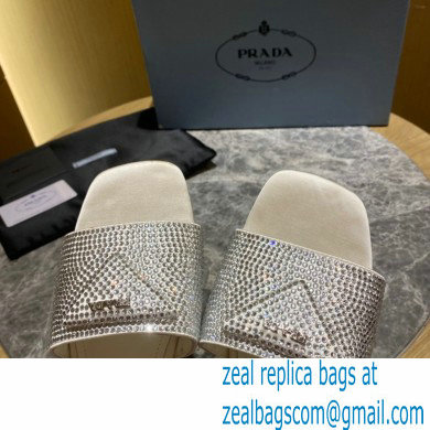 Prada Satin Flat Slides Sandals with Crystals 07 2022
