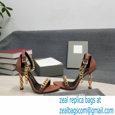 Tom Ford Heel 10.5cm Leather Chain Ankle Strap Sandals Brown 2022 - Click Image to Close