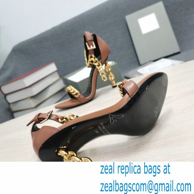 Tom Ford Heel 10.5cm Leather Chain Ankle Strap Sandals Brown 2022