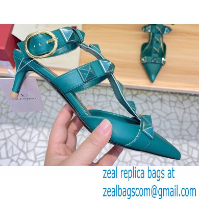 Valentino Heel 4.5cm Roman Stud Pumps With Enameled Studs Green 2022