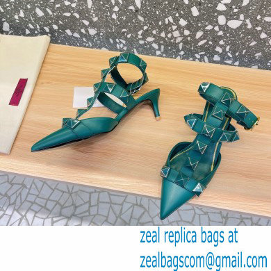Valentino Heel 4.5cm Roman Stud Pumps With Enameled Studs Green 2022