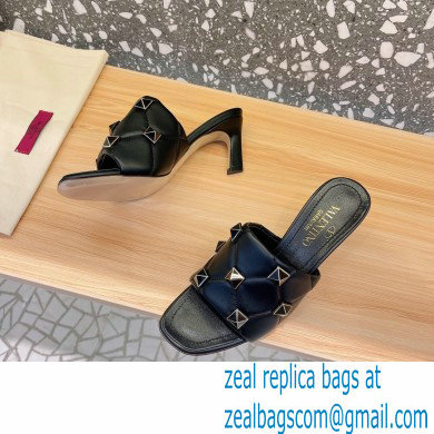 Valentino Heel 6.5cm Roman Stud Slide Sandals In Quilted Nappa With Enameled Studs Black 2022