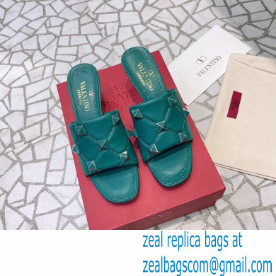 Valentino Heel 6.5cm Roman Stud Slide Sandals In Quilted Nappa With Enameled Studs Green 2022