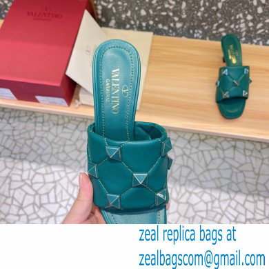 Valentino Heel 6.5cm Roman Stud Slide Sandals In Quilted Nappa With Enameled Studs Green 2022