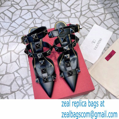 Valentino Heel 8cm Roman Stud Pumps With Enameled Studs Black 2022 - Click Image to Close