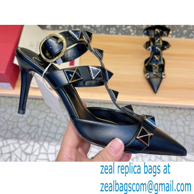 Valentino Heel 8cm Roman Stud Pumps With Enameled Studs Black 2022
