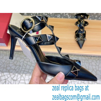 Valentino Heel 8cm Roman Stud Pumps With Enameled Studs Black 2022