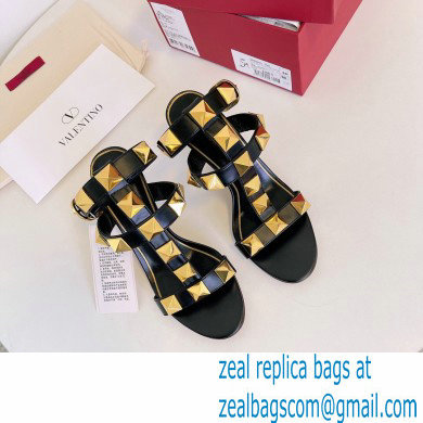 Valentino Heel 8cm Roman Stud Sandals Black 2022