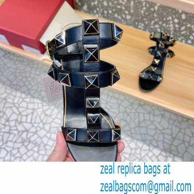 Valentino Heel 8cm Roman Stud Sandals With Enameled Studs Black 2022