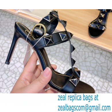 Valentino Heel 8cm Roman Stud Sandals With Enameled Studs Black 2022