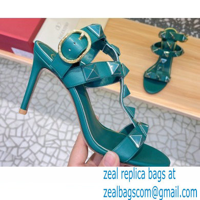 Valentino Heel 8cm Roman Stud Sandals With Enameled Studs Green 2022