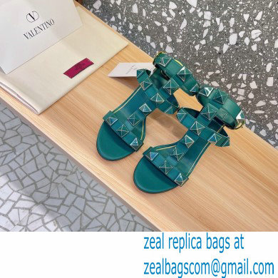 Valentino Heel 8cm Roman Stud Sandals With Enameled Studs Green 2022