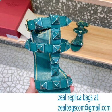 Valentino Heel 8cm Roman Stud Sandals With Enameled Studs Green 2022 - Click Image to Close