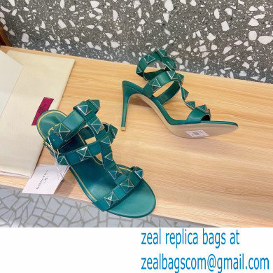 Valentino Heel 8cm Roman Stud Sandals With Enameled Studs Green 2022