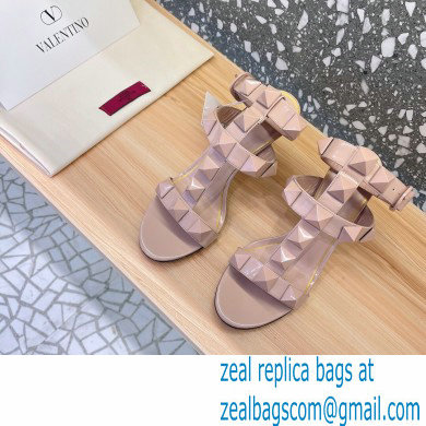 Valentino Heel 8cm Roman Stud Sandals With Enameled Studs Nude 2022 - Click Image to Close