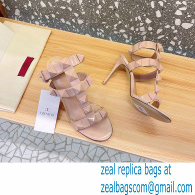 Valentino Heel 8cm Roman Stud Sandals With Enameled Studs Nude 2022 - Click Image to Close