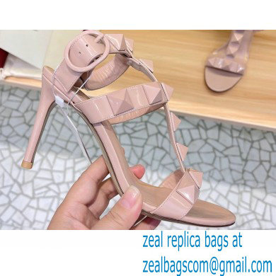 Valentino Heel 8cm Roman Stud Sandals With Enameled Studs Nude 2022 - Click Image to Close