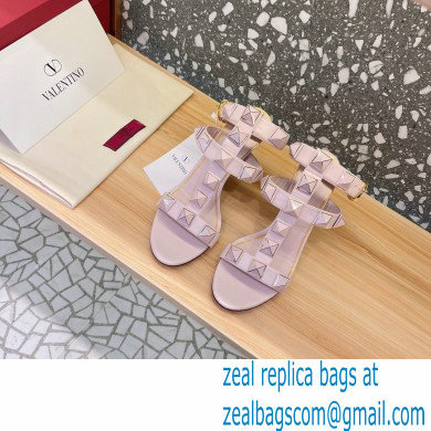 Valentino Heel 8cm Roman Stud Sandals With Enameled Studs Pink 2022 - Click Image to Close