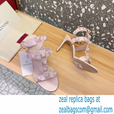 Valentino Heel 8cm Roman Stud Sandals With Enameled Studs Pink 2022 - Click Image to Close