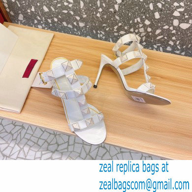 Valentino Heel 8cm Roman Stud Sandals With Enameled Studs White 2022 - Click Image to Close