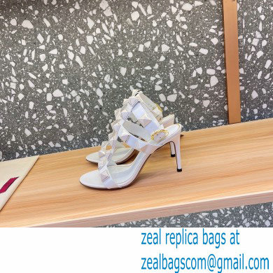 Valentino Heel 8cm Roman Stud Sandals With Enameled Studs White 2022 - Click Image to Close