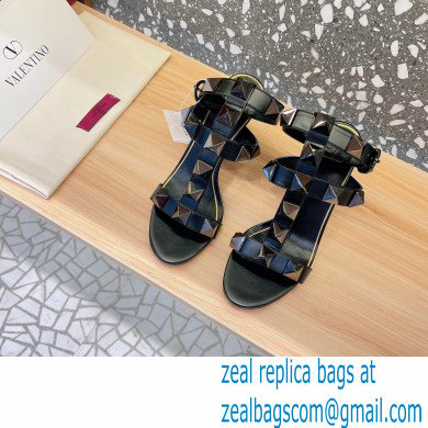 Valentino Heel 8cm Roman Stud Sandals With Tonal Studs Black 2022