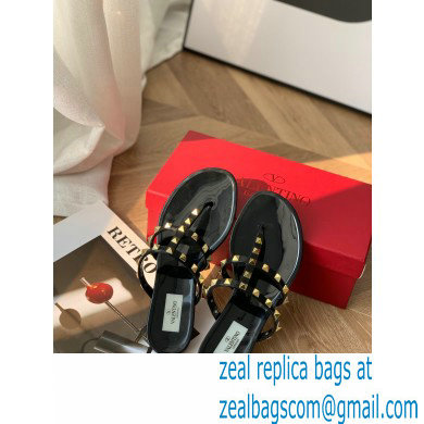 Valentino Rockstud Flat Rubber Thong Slide Sandals Black