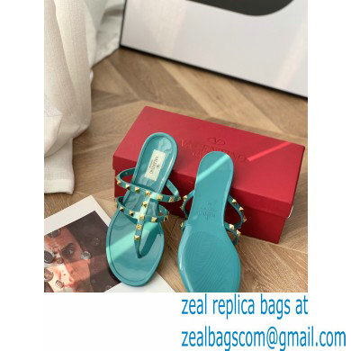 Valentino Rockstud Flat Rubber Thong Slide Sandals Blue