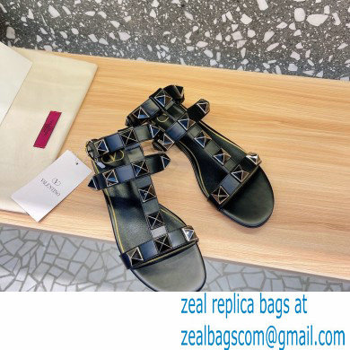Valentino Roman Stud Flat Sandals With Enameled Studs Black 2022
