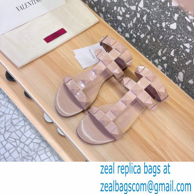 Valentino Roman Stud Flat Sandals With Enameled Studs Nude 2022 - Click Image to Close