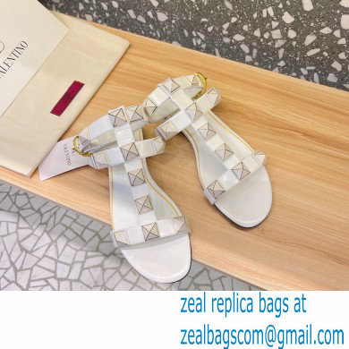 Valentino Roman Stud Flat Sandals With Enameled Studs White 2022