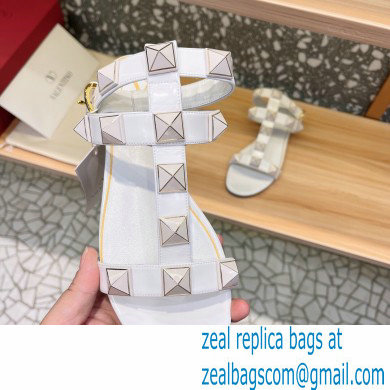Valentino Roman Stud Flat Sandals With Enameled Studs White 2022 - Click Image to Close
