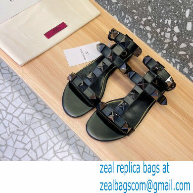 Valentino Roman Stud Flat Sandals With Tonal Studs Black 2022
