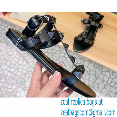 Valentino Roman Stud Flat Sandals With Tonal Studs Black 2022 - Click Image to Close