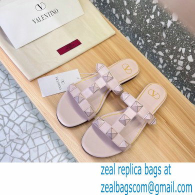 Valentino Roman Stud Flat Slide Sandals With Enameled Studs Pink 2022