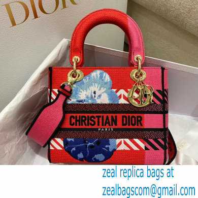 dior Bright Pink Multicolor D-Flower Pop Embroidery Medium Lady D-Lite Bag Bag